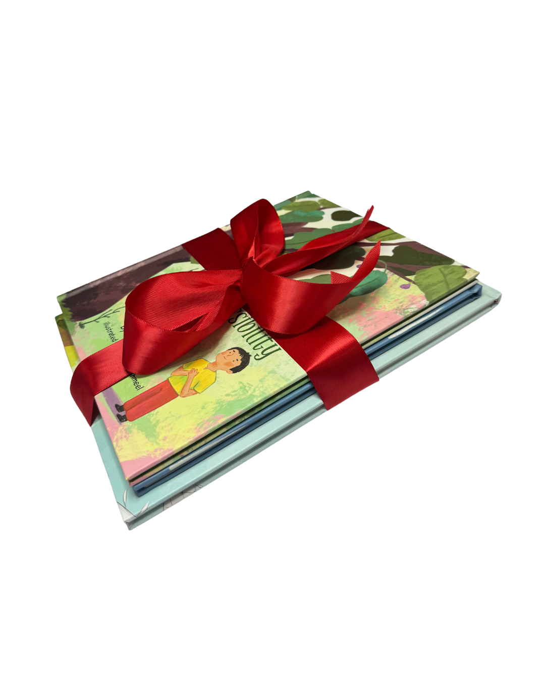 Gift-wrapped hardcover bundle of Arabic children's books from Good Rain Publishing, featuring bilingual Palestinian stories and vibrant illustrations