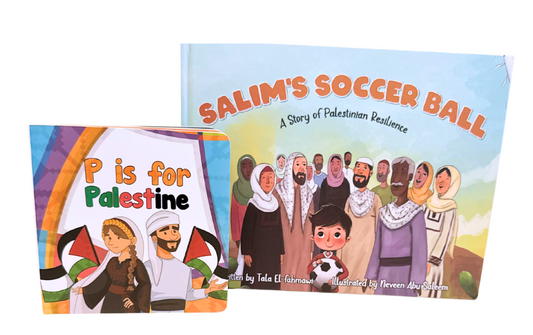 Palestine Book Bundle featuring Salim’s Soccer Ball and P is for Palestine, two illustrated children’s books celebrating Palestinian culture and identity